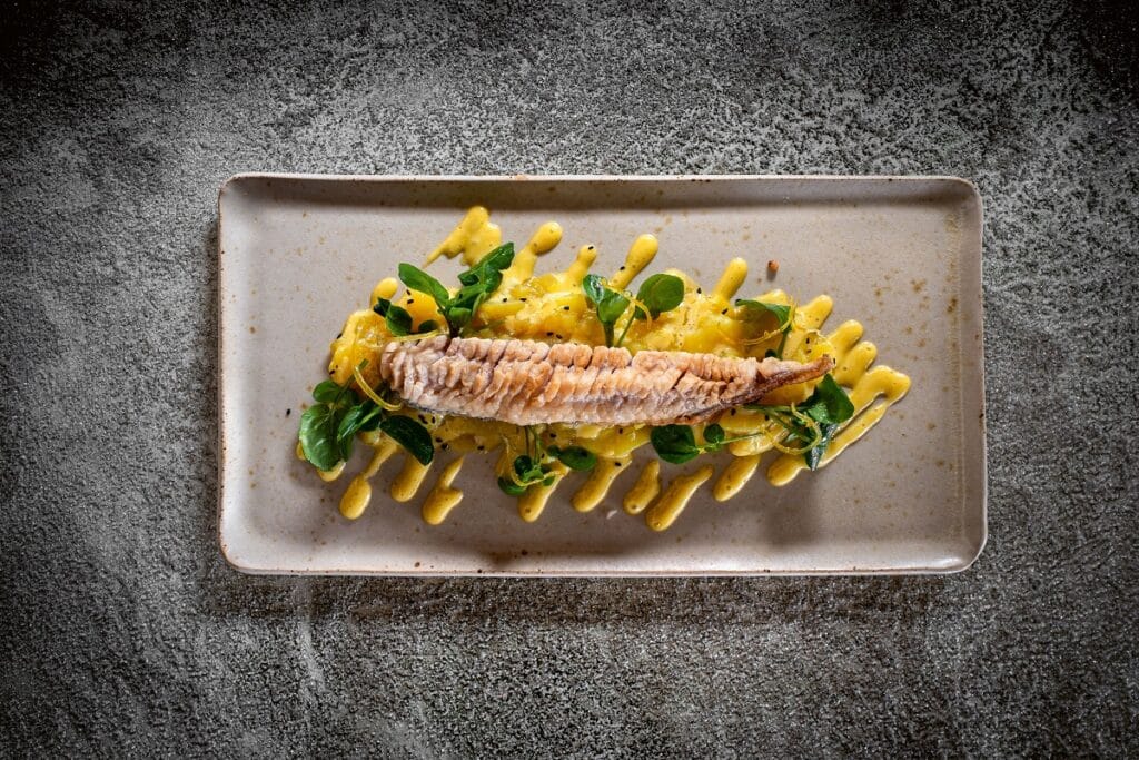 Gebratene Schleie mit Erdäpfel-Brunnenkressesalat und Trüffelmayonnaise