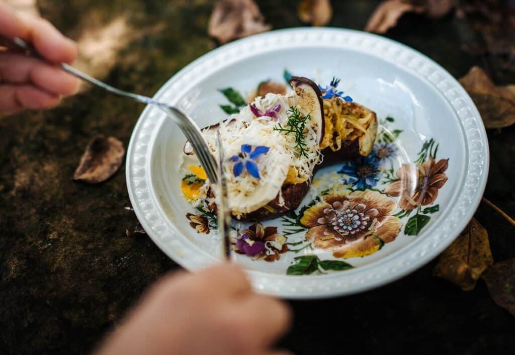 Süßkartoffel, Miso, Steinpilz, Roter Chinakohl, Räucherschafskäse