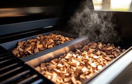 Smokerbox mit Holzschips auf Gasgrill