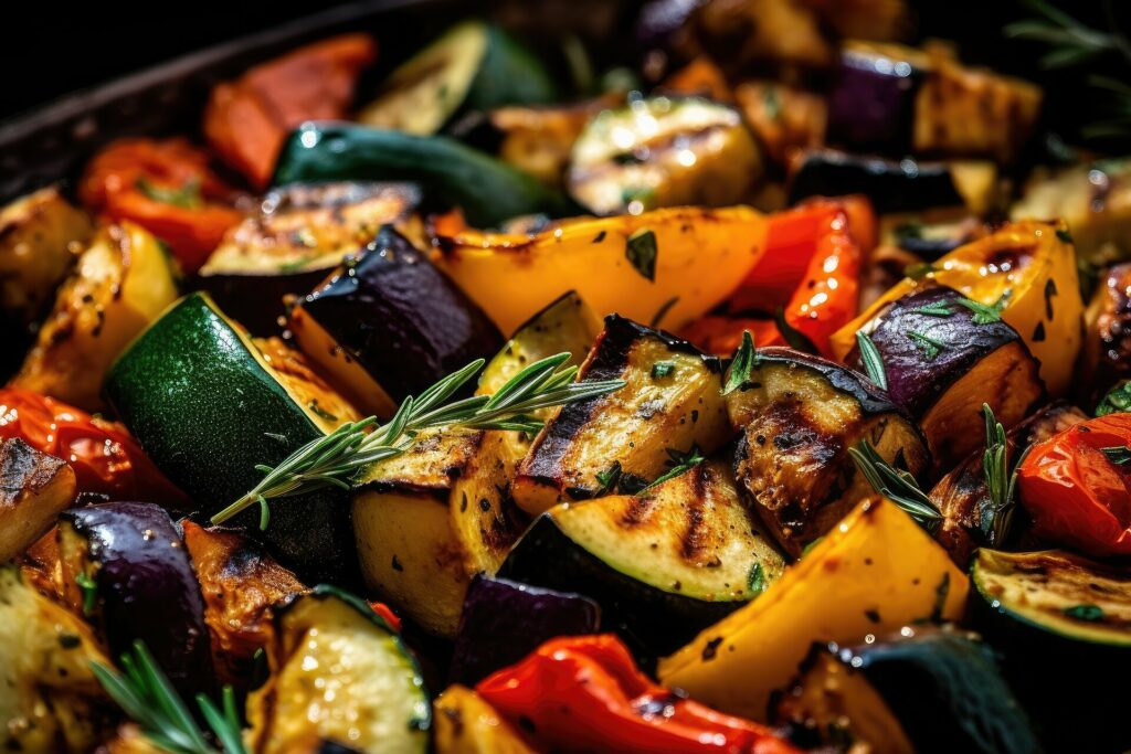 Mediterranes Grillgemüse mit Rosmarin, Paprika, Auberginen, Zucchini